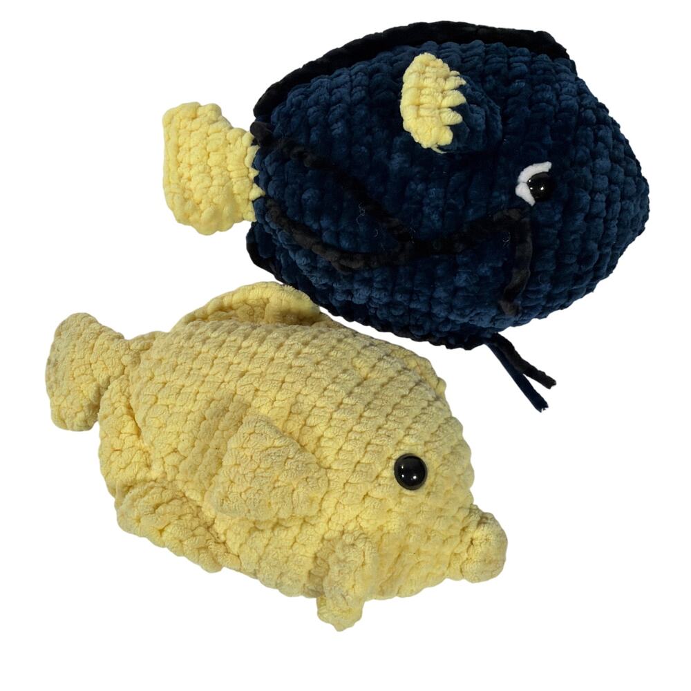 Hand-Crocheted Blue Tang and Yellow Fish Plush Pair